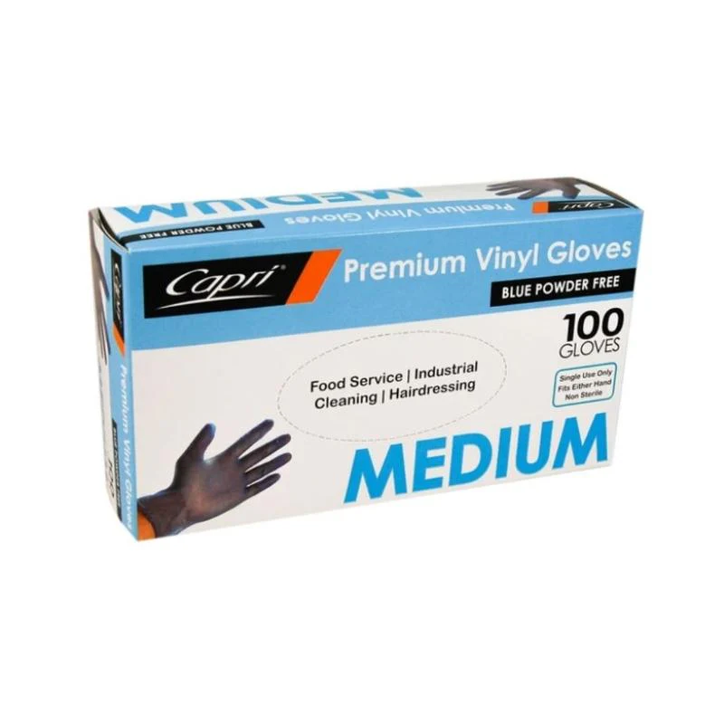 Capri Premium VInyl Blue Gloves Powder Free Medium 1000 Pcs (10 X 100pcs) C-GV0011 - Image 2