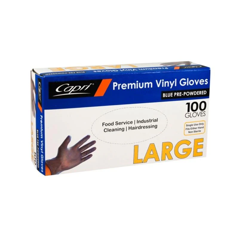 Capri Premium Vinyl Blue Gloves Pre-Powdered  Large 1000 Pcs (10 X 100pcs)- C-GV0009 - Image 2