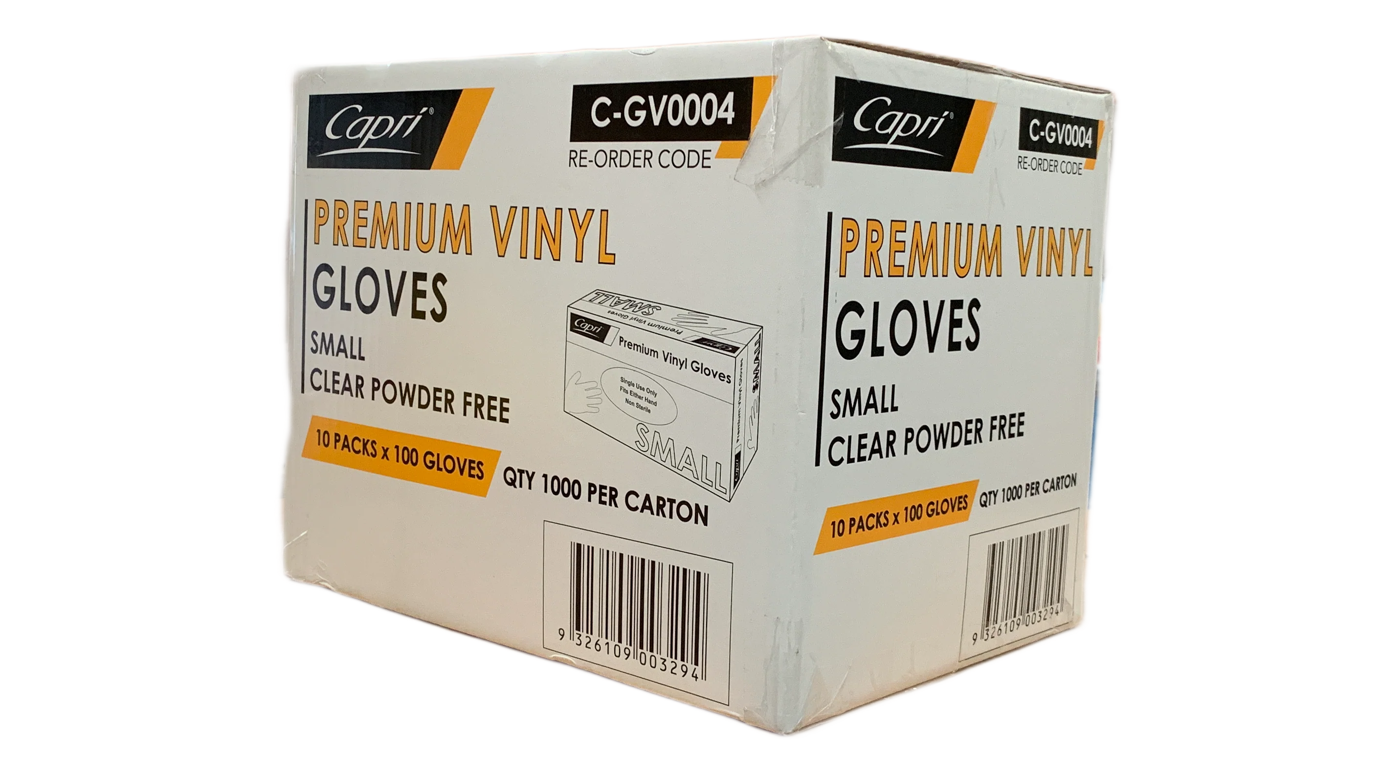 Capri Premium Vinyl Gloves Powder Free Small Clear 1000 Pcs (10 X 100pcs)- C-GV0004