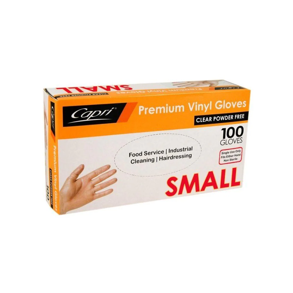 Capri Premium Vinyl Gloves Powder Free Small Clear 1000 Pcs (10 X 100pcs)- C-GV0004 - Image 2