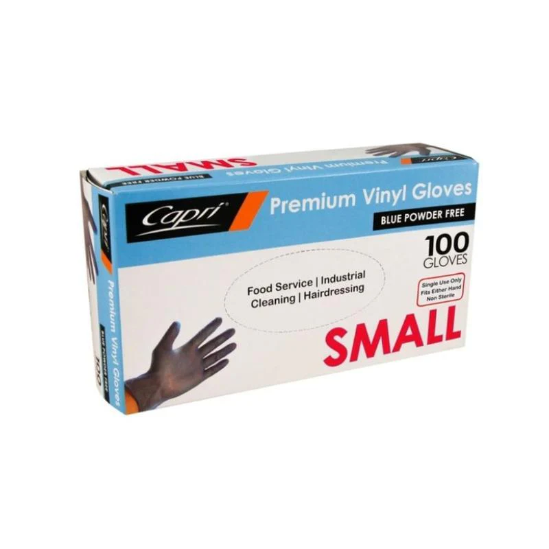 Capri Premium Vinyl Blue Gloves Powder Free Small 100 Pcs- C-GV0010