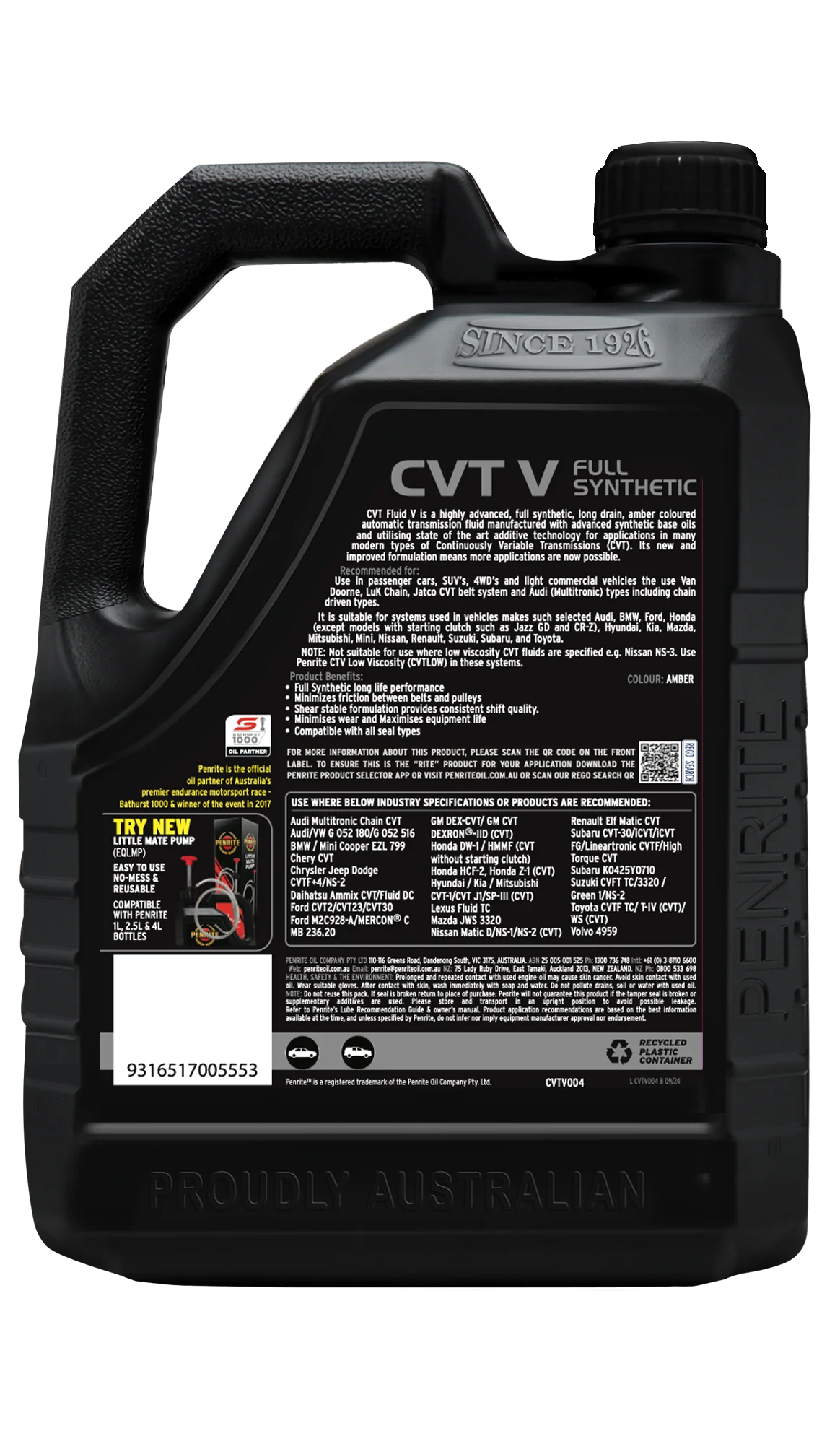 Penrite CVT Fluid V Full Synthetic 4L - CVTV004 - Image 2