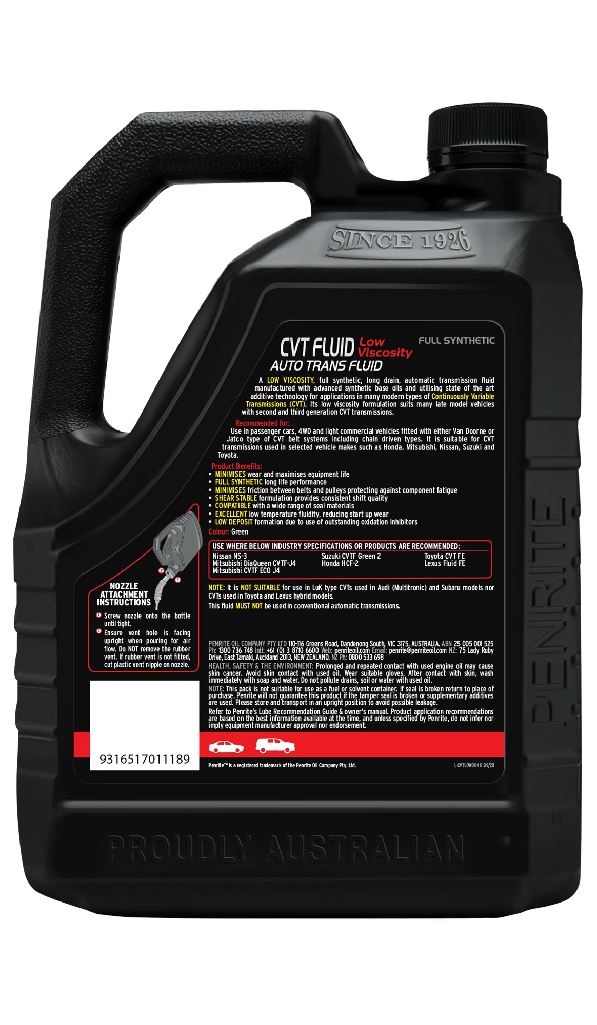 Penrite CVT Full Synthetic Low Viscosity Fluid 4L - CVTLOW004 - Image 2