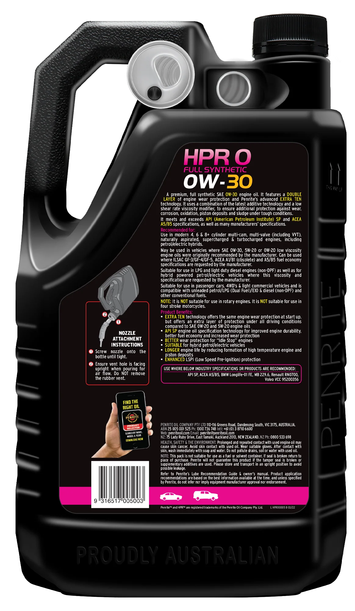 Penrite HPR 0 0W-30 Engine Oil 5L - HPR00005 - Image 2