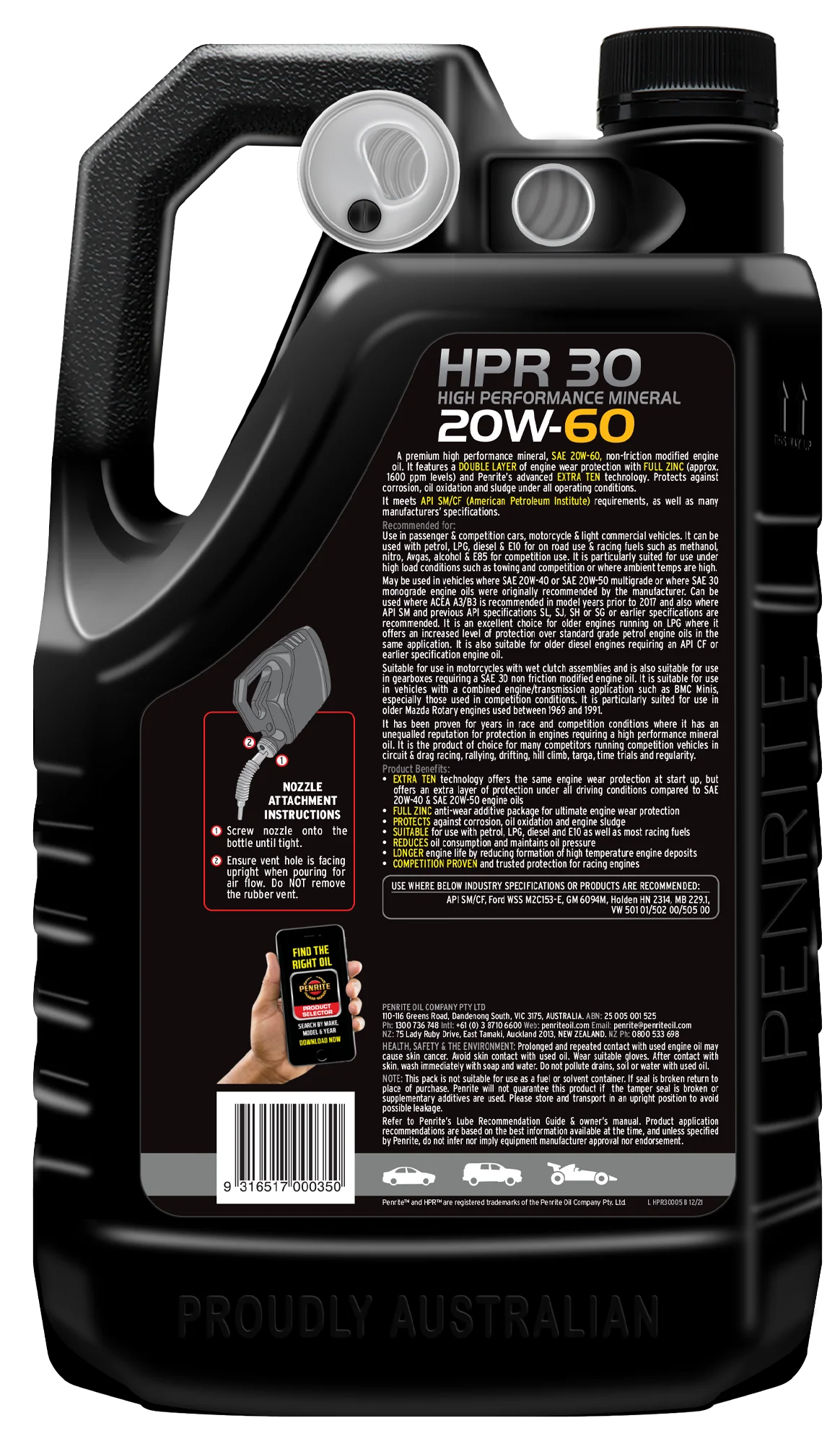 Penrite HPR 30 SAE 20W-60 Engine Oil 5L - HPR30005 - Image 2