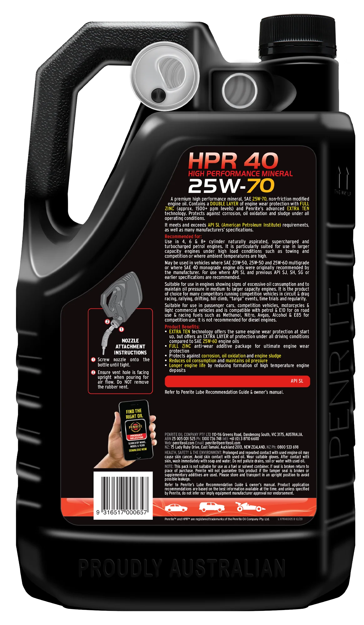 Penrite HPR 40 25W-70 Sl Engine Oil 5L - HPR40005 - Image 2