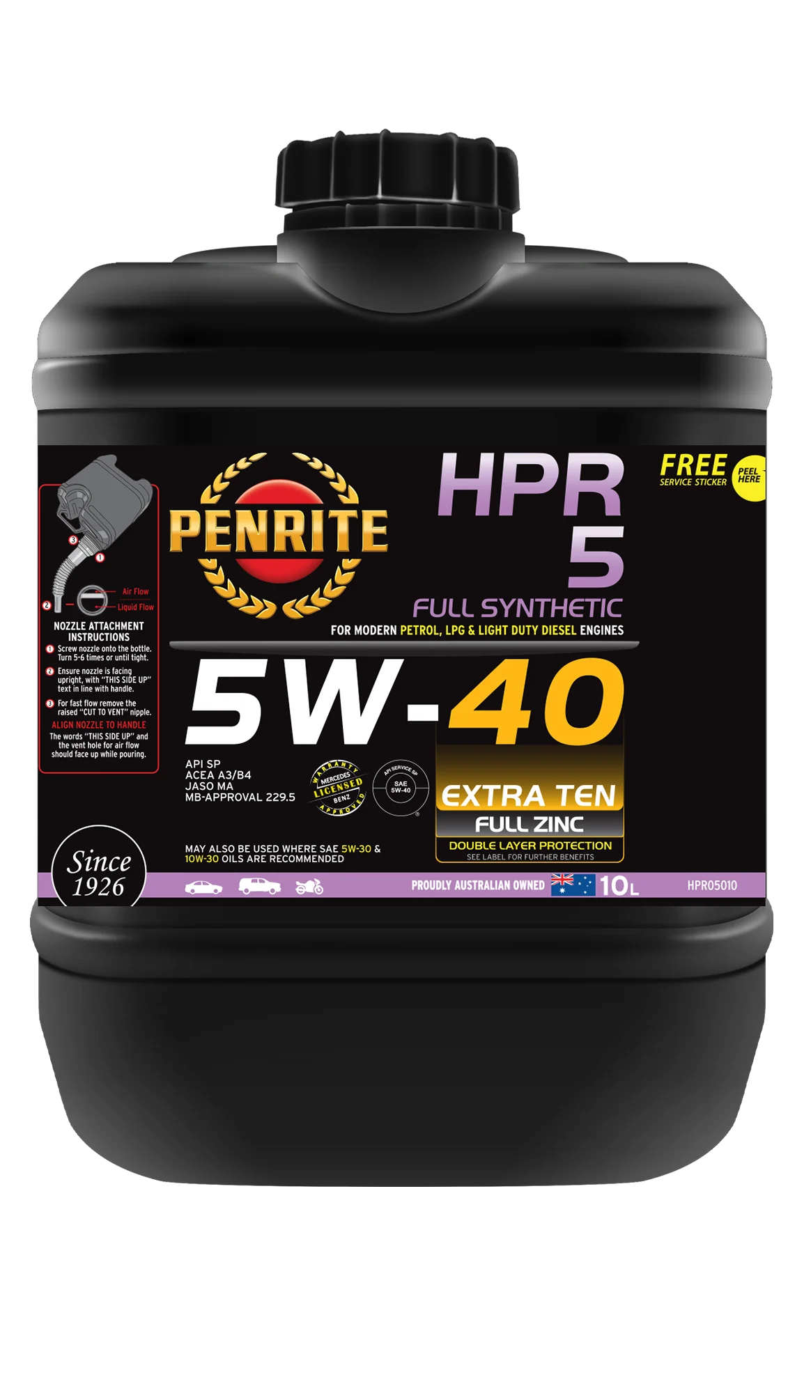 Penrite HPR 5 SAE 5W-40 Engine Oil 10L - HPR05010