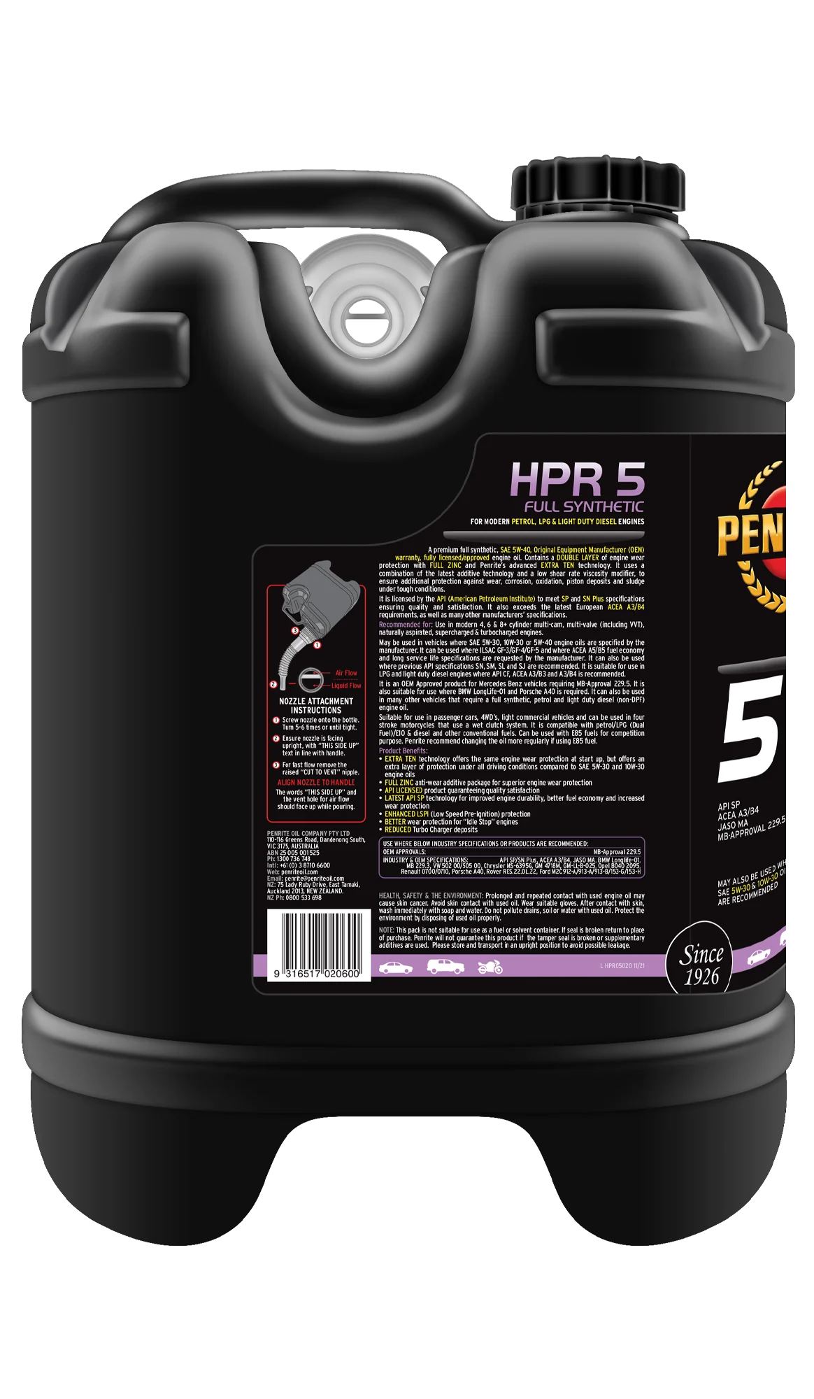 Penrite HPR 5 SAE 5W-40 Engine Oil 10L - HPR05010 - Image 2