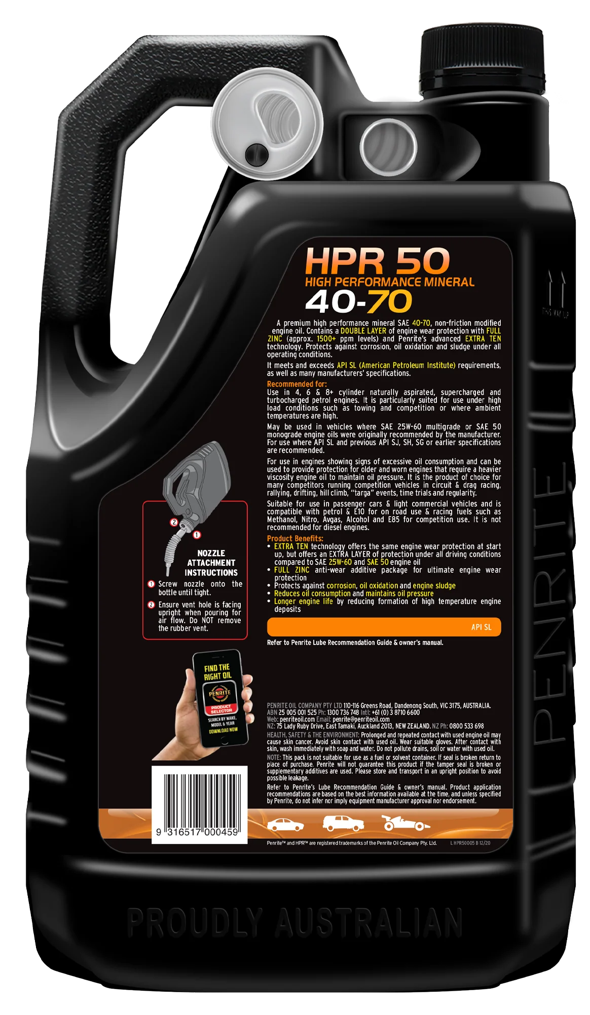 Penrite HPR 50 40-70 Sl Engine Oil 5L- HPR50005 - Image 2