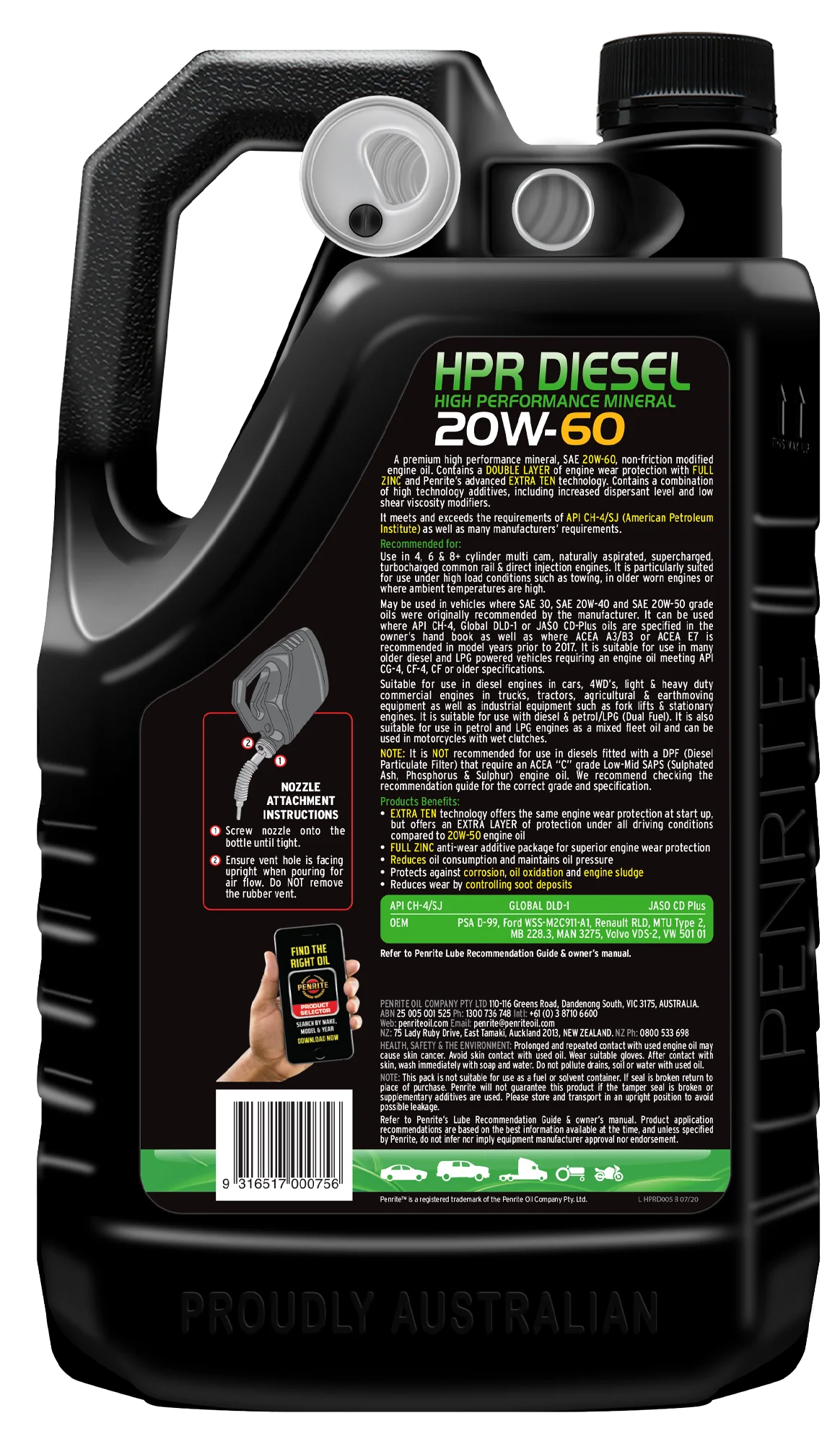 Penrite HPR Diesel SAE 20W-60 Engine Oil 5L - HPRD005 - Image 2