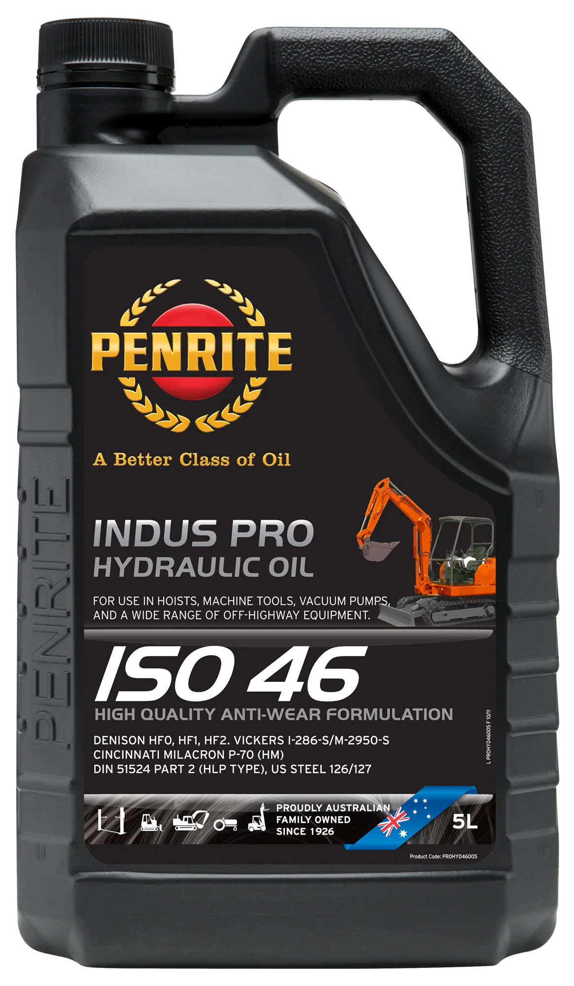 Penrite Indus Pro Hydraulic 46 ISO 46 Hydraulic Oil 5L - PROHYD46005