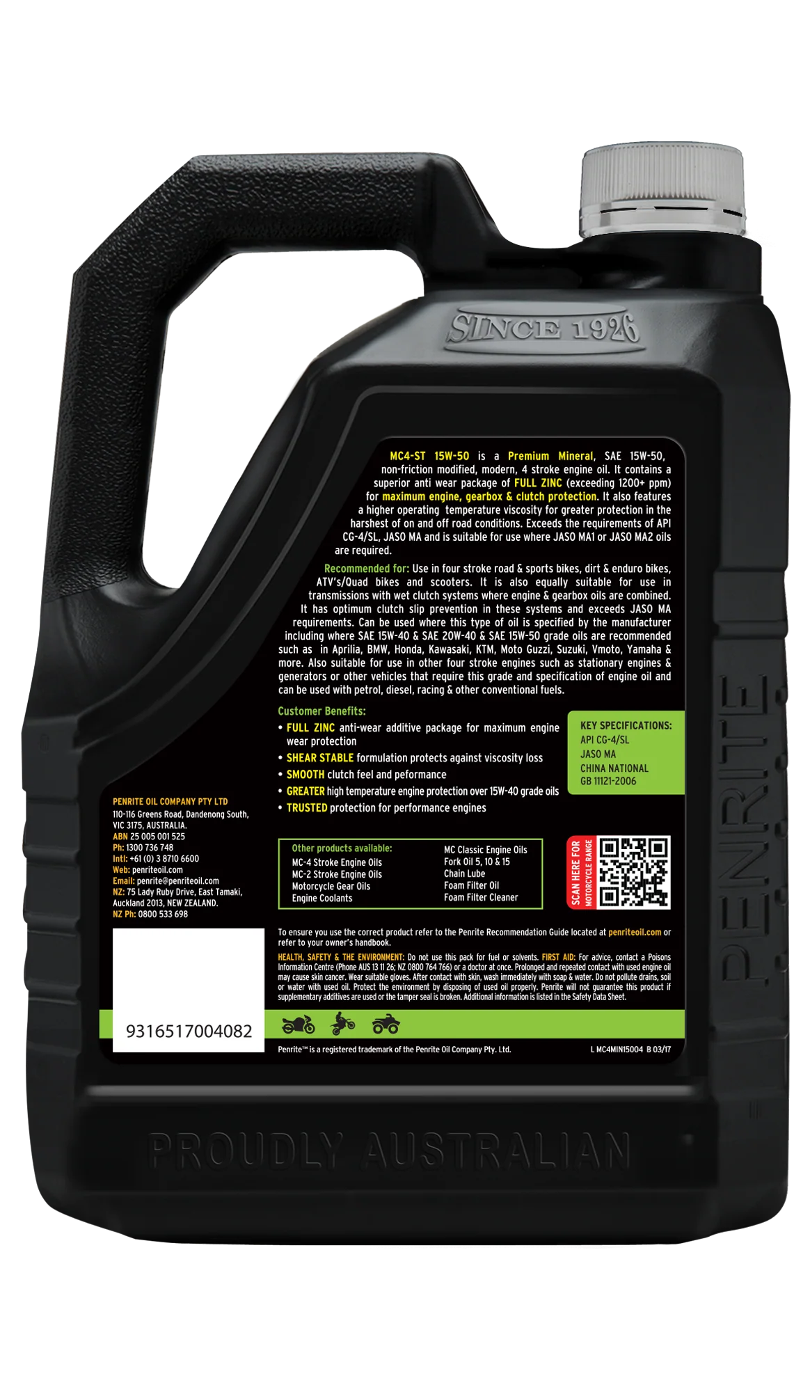Penrite MC-4ST 4 Stroke Oil Mineral 15W-50 4L -MC4MIN15004 - Image 2