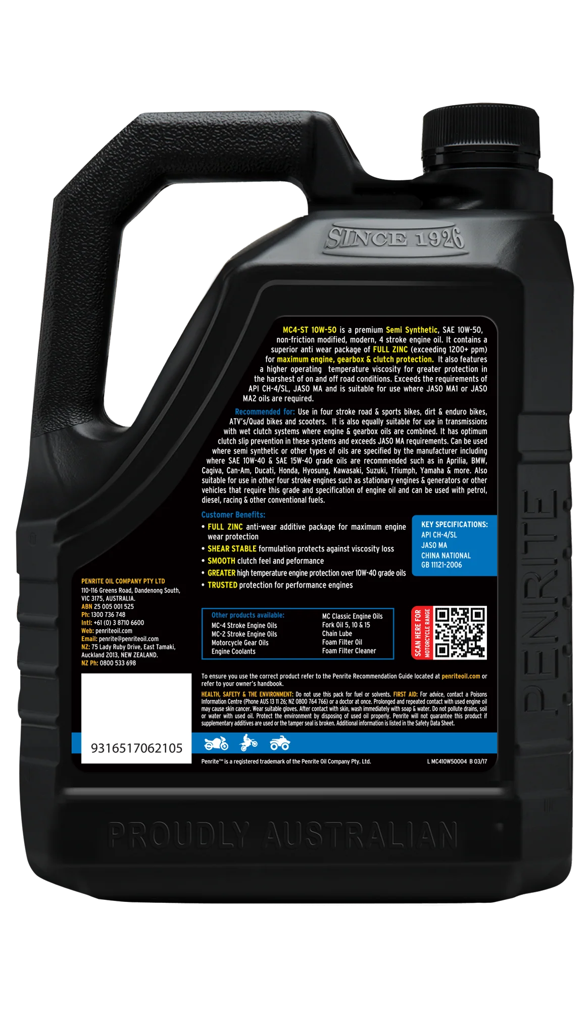 Penrite MC-4ST Semi Synthetic 10W-50 4L - MC410W50004 - Image 2