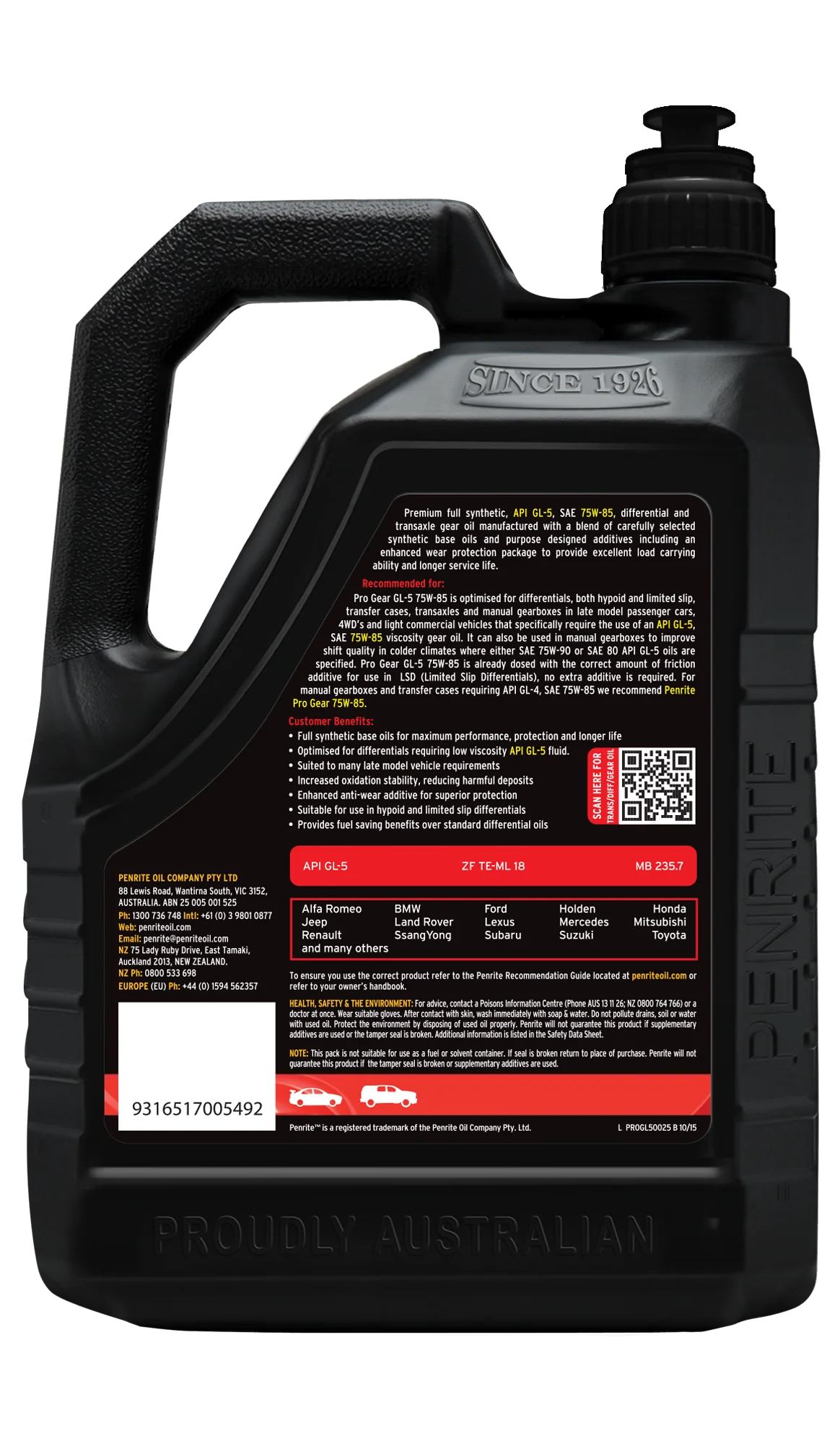 Penrite Pro Gear GL5 75W-85 Gear Oil 2.5L - PROGL50025 - Image 2