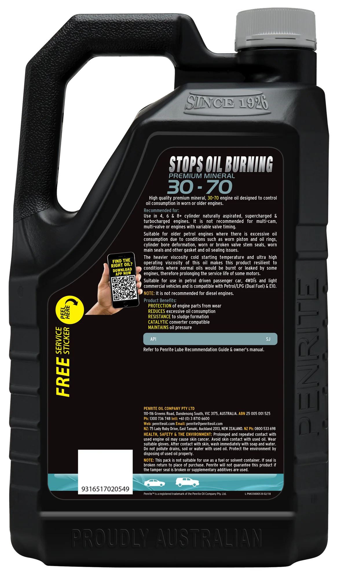 Penrite Stops Burning 30-70 Engine Oil 5L - PMO30005 - Image 2